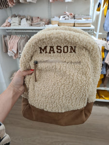 Teddy tas - crème - leren rand - met of zonder naam