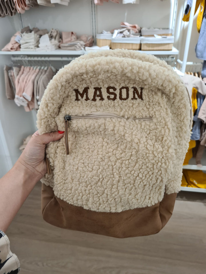 Teddy tas - crème - leren rand - met of zonder naam